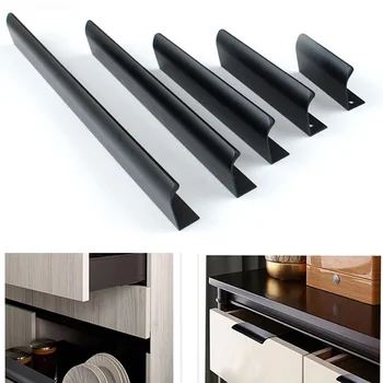 Мебельные ручки Hidden1, черные, для вытяжки кухонных шкафов, ручки без перфорации для шкафов и выдвижных ящиков Arc, для вытяжки фурнитуры