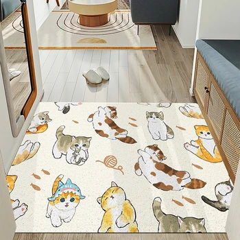 Милые кошки Домашний коврик для входной двери Кухня Спальня Ванная комната Гостиная Ковер ПВХ Противоскользящий коврик Шелковая петля Изготовленный на заказ коврик для входной двери