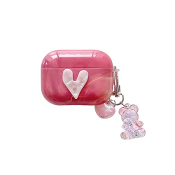 Милый чехол для наушников в форме сердечка для девочек для Airpods 1 2 3 Pro, розовый, ударопрочный, милый, креативный, 3D жесткий чехол для зарядки с брелоком для ключей