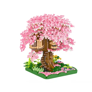 Мини-домик на дереве Сакура, строительный блок, вид на улицу, модель цветущей вишни, строительные блоки, игрушки для детей, Кирпичная конструкция