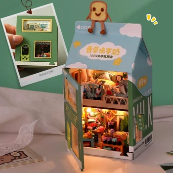 Мини-торт, коробка для молока, кукольный домик, Миниатюрный домик Casa с набором мебели, сборка кукольных домиков, игрушки для детей, подарок