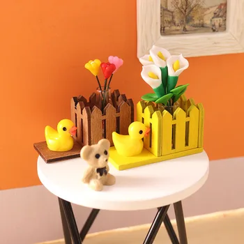Миниатюрные предметы для кукольного домика Садовый забор Мини-питомник цветов Корзина для цветов Желтого утенка 1:12 BJD Аксессуары для кукольного дома Игрушки