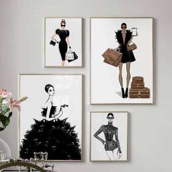 Модная женская юбка и сумочка Парижского бренда Wall Art Картина на холсте Плакаты на скандинавскую тему и принты Настенные панно для декора гостиной