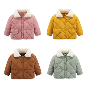 Модная куртка с меховым воротником для девочек, детская куртка ярких цветов, осенне-зимняя одежда для малышей, пальто Han Edition, Унисекс