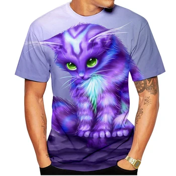 Модная новая крутая футболка Мужская/женская футболка с 3D принтом двух кошек, топы с короткими рукавами, футболки, футболка Мужская