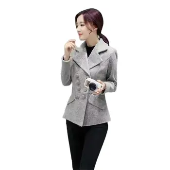 Модное шерстяное пальто, Женская осенне-зимняя новая Корейская тонкая верхняя одежда, Двубортная шерстяная женская куртка с темпераментом
