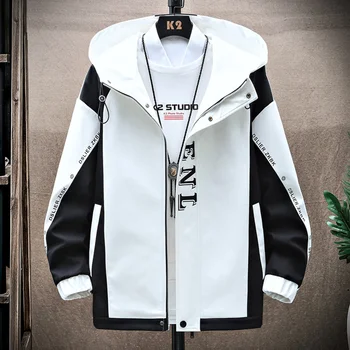 Модные весенне-осенние куртки с капюшоном, мужская ветровка в стиле хип-хоп, свободные пальто в корейском стиле в стиле пэчворк, спортивные топы на открытом воздухе, одежда