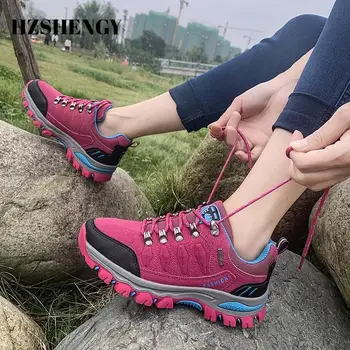 Модные женские кроссовки HZSHENGY, весенне-осенняя обувь на шнуровке, обувь на платформе, уличная нескользящая прогулочная походная обувь для женщин