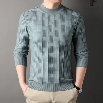 Модный осенне-зимний пуловер, свитер, мужская водолазка с модным рисунком, плотная теплая рубашка снизу