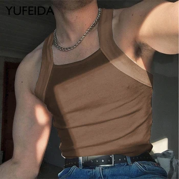 Модный спортивный жилет YUFEIDA для мужчин, однотонная облегающая майка, домашняя одежда для сна, повседневные мужские майки для бодибилдинга без рукавов, топы