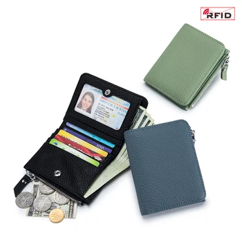 Модный ультратонкий кошелек из натуральной кожи, женский держатель для карт, RFID-кошелек, карман для мелочи на молнии, сумка для карт, кошелек для монет