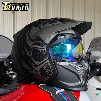 Мотоциклетный шлем, Модульный шлем для мотокросса, анфас, Полуоткрытый шлем, Комбинированный Съемный Точечный Сертификационный HD-козырек, Винтажный