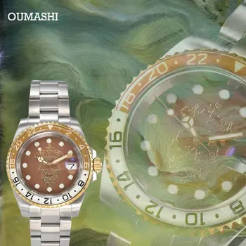 Мужские часы OUMASHI с креативным светящимся циферблатом 40 мм, корпус из нержавеющей стали, сапфировое стекло, современный стерильный циферблат, водонепроницаемые часы