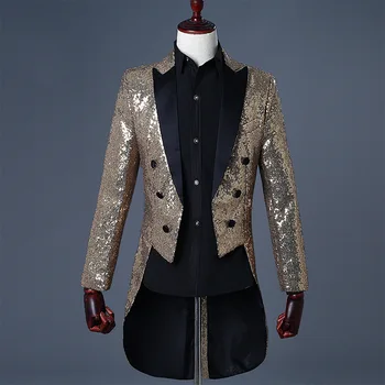 Мужской блейзер, смокинг с пайетками, мужская одежда для сцены, пальто для певцов, Однотонные синие, красные, черные, золотые мужские костюмы, Блейзеры, куртка
