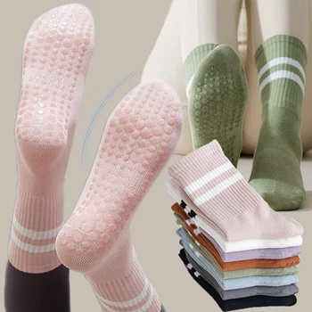 Мягкие эластичные противоскользящие силиконовые носки для йоги, профессиональные спортивные носки для пилатеса, тонкие хлопчатобумажные носки, весна-осень, женские носки