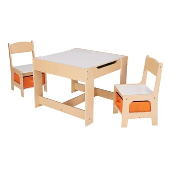 Набор детских деревянных столов и стульев для хранения, натуральный цвет, меламин, 3 шт.
