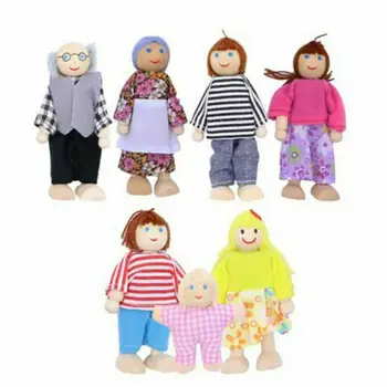 Набор маленьких деревянных игрушек Кукольный домик Люди Семейные куклы Фигурки одетых персонажей Дети Дети Играют в куклы Подарок Дети притворяются игрушками