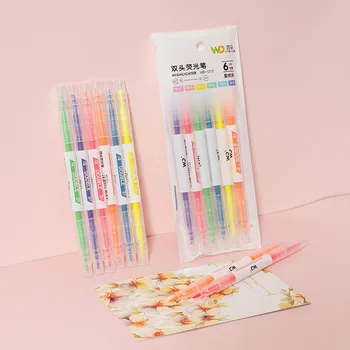 Набор ручек-маркеров с двойной головкой 6шт, Флуоресцентные маркеры, Маркеры, ручки, художественные маркеры, японские Милые канцелярские принадлежности Kawaii