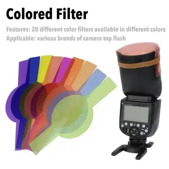 Набор цветных гелевых фильтров для вспышки, 20 шт., бумага для верхнего набора, подходит для godox V1, совместима со студийной камерой, фотографические аксессуары