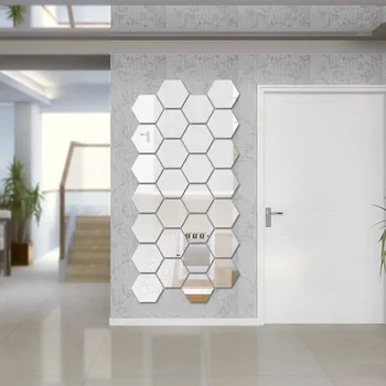Наклейка на стену Шестиугольная Акриловая Самоклеящаяся Мозаичная плитка Наклейки Съемная Наклейка на стену DIY Home Decor Mirror Art Mirror 3D