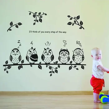 Наклейки на стену с совами на дереве для детской комнаты, виниловая роспись для домашнего декора, съемные наклейки, украшения, наклейки с животными на стене