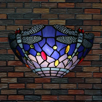 Настенный светильник в европейском стиле с витражным абажуром Ностальгическая Стрекоза Отель Вилла Ресторан Освещение коридора прохода