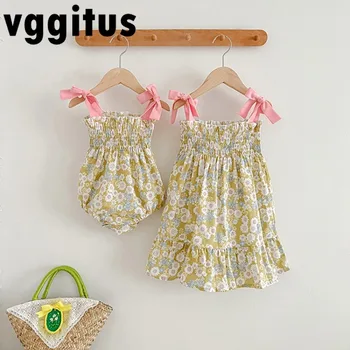 Новая летняя одежда для семьи в корейском стиле, платье на подтяжках с цветочным рисунком для маленькой девочки + модное боди для девочек, одежда для сестер H6025
