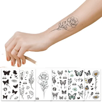 Новая маленькая свежая наклейка с татуировкой в виде бабочки, водонепроницаемая черно-белая персонализированная наклейка с татуировкой в стиле ретро