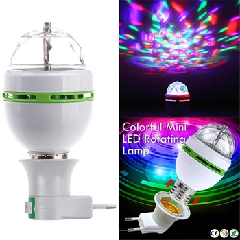 Новая Полноцветная 3 Вт Мини E27 RGB светодиодная лампа с автоматическим вращением rgb dj disco сценическое освещение 85-265 В Праздничная лампа для бара KTV Освещение