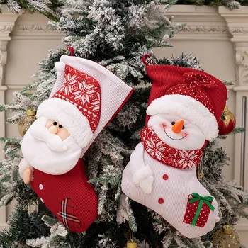 Новогодние Большие Рождественские Носки Санта Клаус Снеговик Рождественский Вязаный Чулок Рождественская Елка Украшение Для Дома Рождественский Подарок