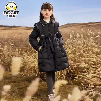 Новое зимнее пальто для девочек с подкладкой из искусственного хлопка, Толстый теплый пояс, длинные пальто, Детская одежда для дня рождения, пальто, наряды от 6 до 16 лет