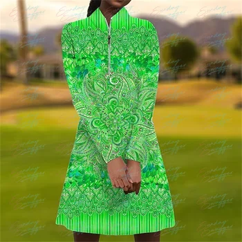Новое осеннее женское платье для гольфа с длинным рукавом и модным принтом, удобное платье для фитнеса с длинным рукавом, повседневное короткое платье для занятий спортом на открытом воздухе