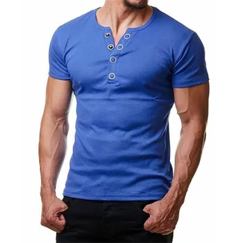 Новые летние спортивные футболки для мужчин, повседневная однотонная верхняя рубашка с V-образным вырезом, блузка с рукавом Реглан, топы на пуговицах, блузка, футболка