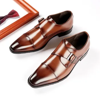 Новые мужские модельные туфли 2023 года, свадебные оксфорды из натуральной кожи, украшенные пряжкой, Официальные офисные туфли для успешной мужской обуви
