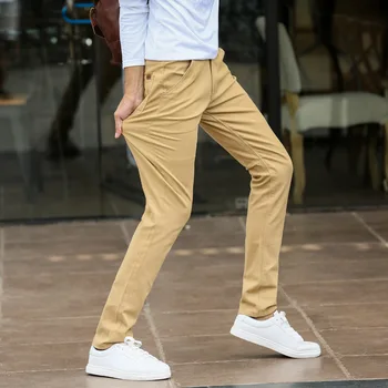 Новые мужские повседневные брюки, осенние однотонные дышащие спортивные брюки с прямыми штанинами, модные эластичные мужские повседневные брюки с прямыми штанинами большого размера 28-38