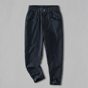 Новые хлопчатобумажные льняные брюки Мужские Винтажные однотонные брюки Мужские Тонкие Повседневные дышащие Мужские брюки в корейском стиле Уличная одежда