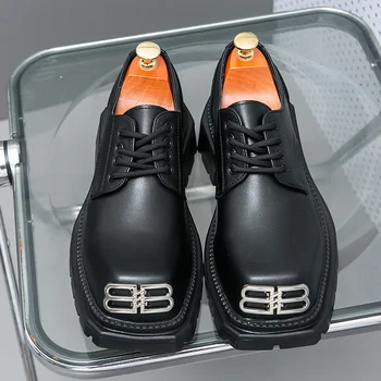 Новые черные мужские туфли-дерби на платформе, на шнуровке, с квадратным носком, модная мужская обувь, бесплатная доставка, размер 38-44