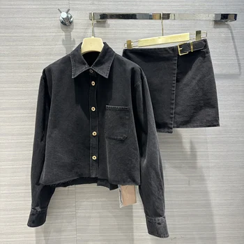 Новый винтажный комплект из черного денима в стиле ретро, черный деним с каменным покрытием, супер красивый 8.15