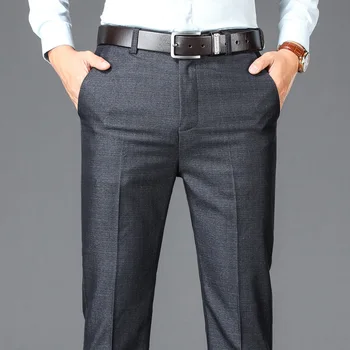 Новый деловой Повседневный костюм, Брюки, Мужские Однотонные Прямые офисные брюки с высокой талией, мужской костюм в классическом стиле, Длинные брюки, Плюс Размер