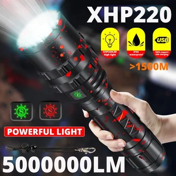 Новый мощный светодиодный фонарик высокой мощности 5000000ЛМ, тактический военный фонарь USB для кемпинга, водонепроницаемый фонарь для самообороны