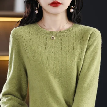 Новый осенний женский пуловер с круглым вырезом, вязаный свитер для поездок на работу, однотонный, приталенный, современный стиль, Универсальный утеплитель и топ