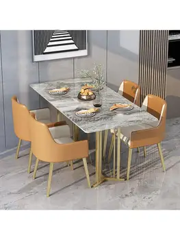 Новый Светлый Мраморный обеденный стол и стулья в роскошном стиле из каменной плиты, Современный минималистичный Обеденный стол для домашнего ресторана, Стол для отеля