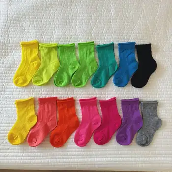 Носки для девочек Летние детские дышащие хлопчатобумажные носки для девочек средней длины