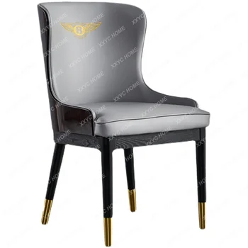 Обеденный стул, Кожаное кресло из массива дерева, Обеденный стул для виллы, Высококлассный Простой банкетный зал, Гостиничный стул, Обеденный стул для домашнего декора