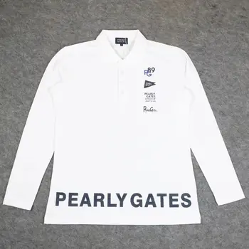 Одежда для гольфа PEARLY GATES, мужская футболка с длинным рукавом, осень 2023, Новая рубашка-поло с отворотом и принтом для отдыха, спортивный дышащий трикотаж