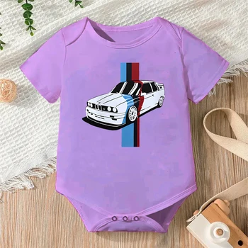 Одежда для новорожденных, боди с принтом гоночного спортивного автомобиля для маленьких девочек, одежда с короткими рукавами, Хлопковый комбинезон с короткими рукавами для маленьких мальчиков 0-24 м
