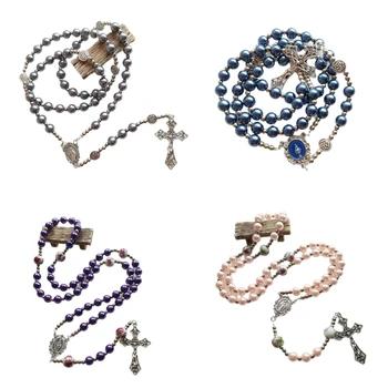 Ожерелье из стеклянных бусин, католические четки с подвеской в виде распятия Иисуса, G5AB