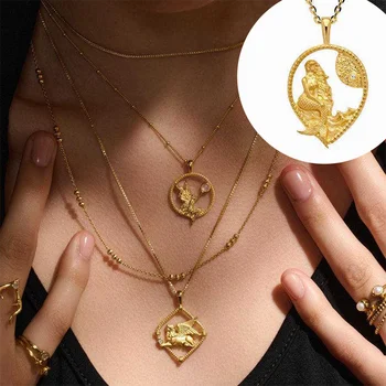 Ожерелье с изображением Древнегреческой богини, Шарм 2023 года, Боги Афина, Медуза, Русалка, Химера, медь, покрытая золотом