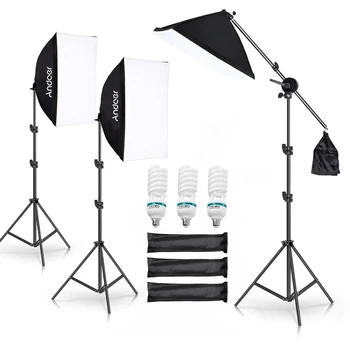 Осветительный Прибор Andoer Photography Softbox Lighting Set со Светодиодной Лампочкой мощностью 135 Вт для Студийной Портретной Фото-Видео Трансляции продукта в Прямом эфире
