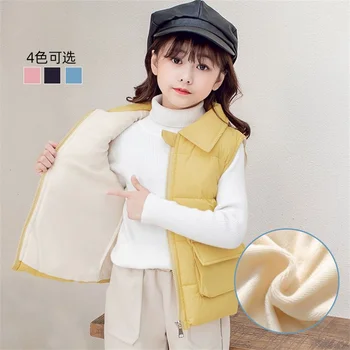 Осенне-зимние куртки без рукавов для девочек 2023, Корейский модный пуховик с хлопковой подкладкой, свободный теплый толстый жилет на молнии